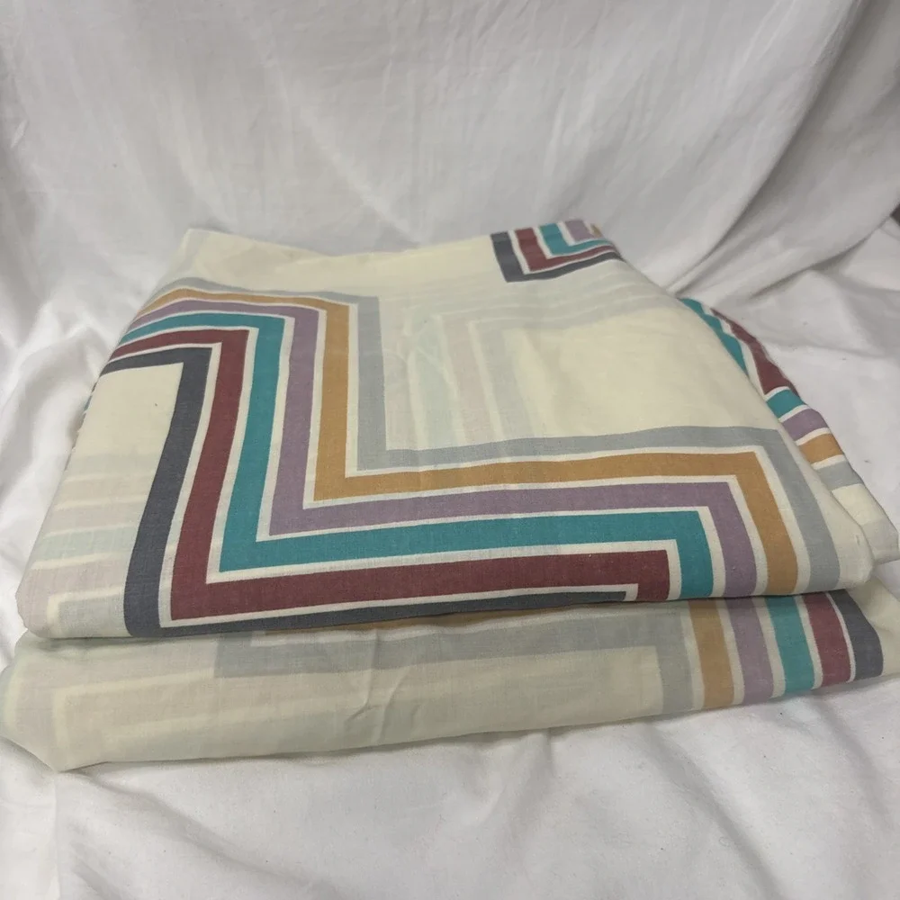 Vintage 70's Full Bed Geometric Chevron Sheet Set Lady Pepperell No Iron USA